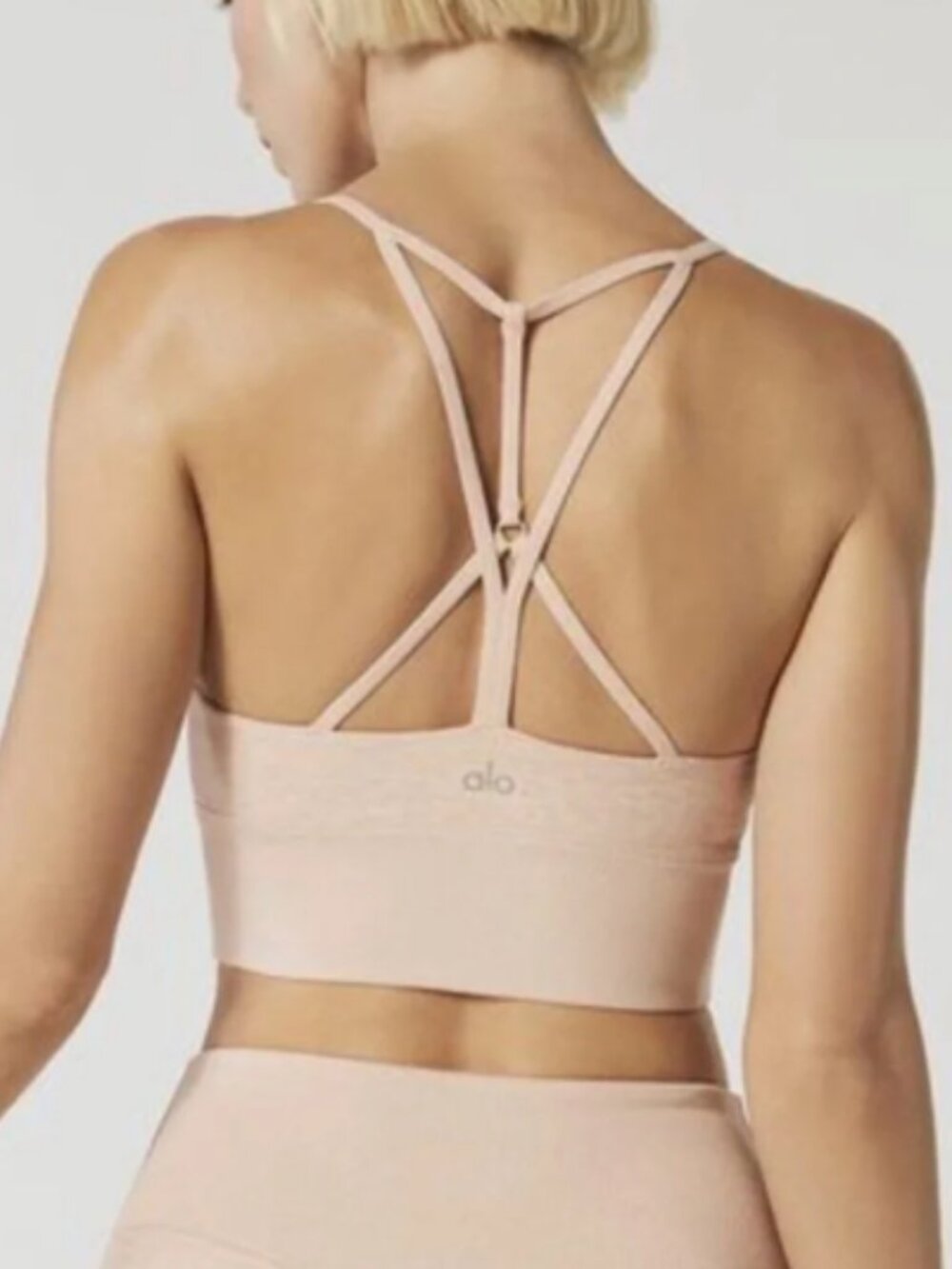 ALO Yoga AloSoft Lavish Bra Nectar Heather Pink Strappy Longline Ribbed Size XS